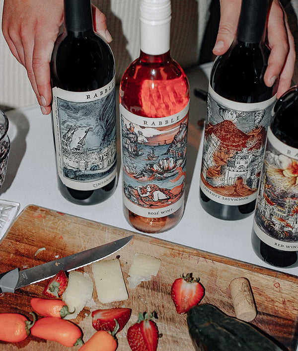 Selection of six wines from Rabble Winery: 2021 Rabble Cabernet Sauvignon (New!), 2022 Rabble Sauvignon Blanc, 2022 Rabble Rosé, 2020 Rabble Red Blend, 2021 Rabble Zinfandel, and 2021 Rabble Carbonic Carignan.